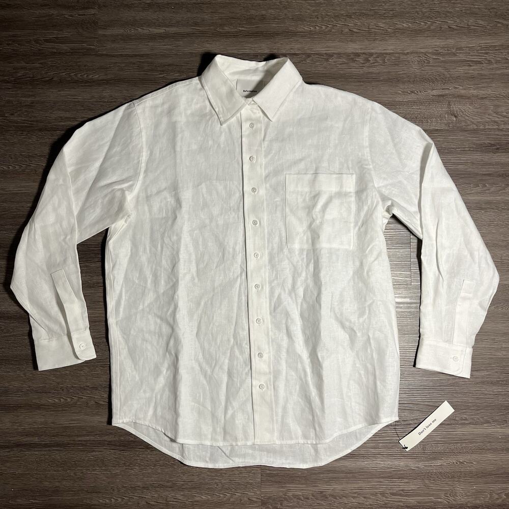 Reformation Andy Linen Shirt Women's S White Oversized Long Sleeve NWT